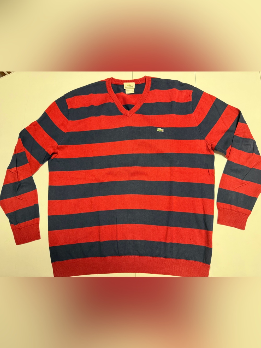 Lacoste preppy rugby Striped Sweater in Red & Navy